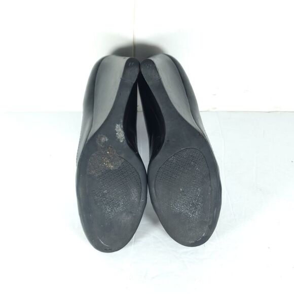 Tory Burch Women’s Melinda US 8M Black Leather Logo Slip On Wedge Pumps Shoes - Picture 10 of 16